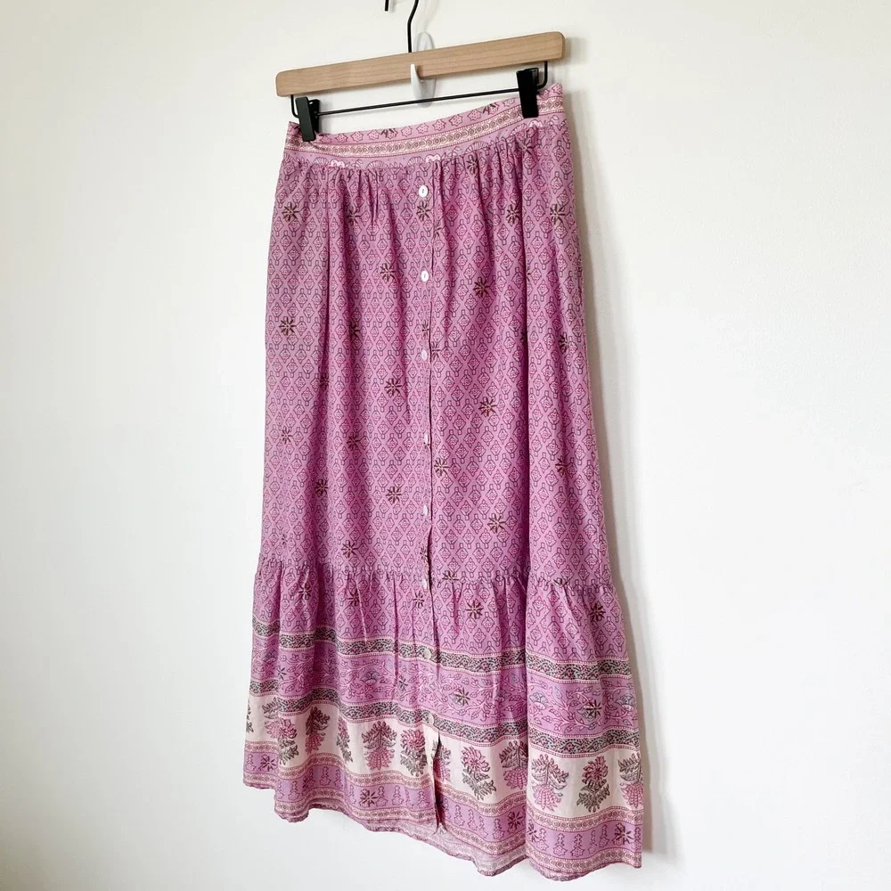 NEW Xirena Taryn Cotton Silk Midi Skirt Pink Posey Womens Medium - Picture 2 of 11